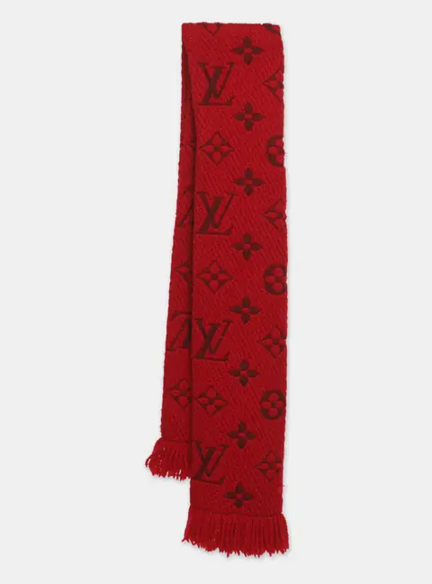Louis Vuitton Red Monogram Wool Blend Logomania Scarf