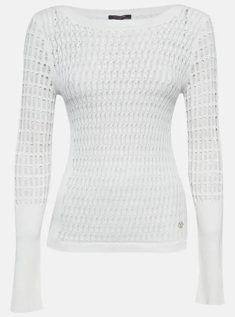 Louis Vuitton White Patterned Knit Full Sleeve Sweater Top M