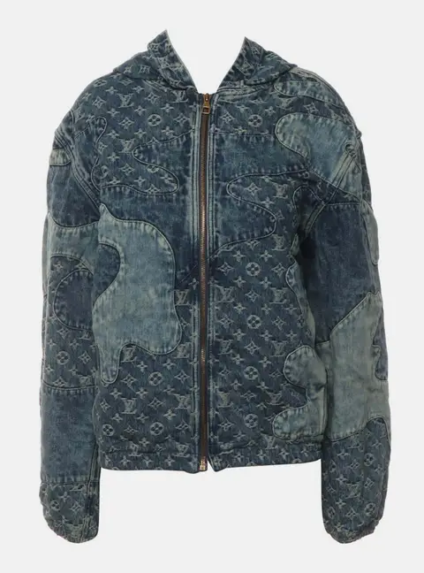 Louis Vuitton Monogram Patchwork Blue Denim Hoodie M