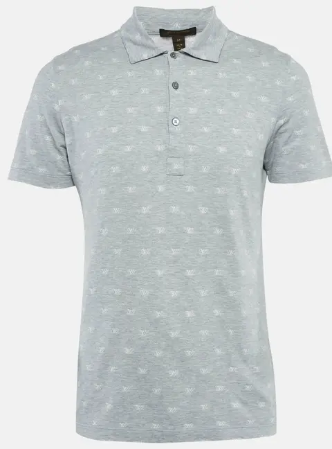 Louis Vuitton Grey Monogram Intarsia Jersey Polo T-Shirt M
