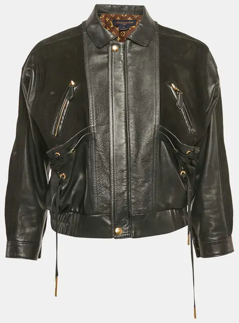 Louis Vuitton Black Velvet and Leather Lace-Up Biker Jacket M