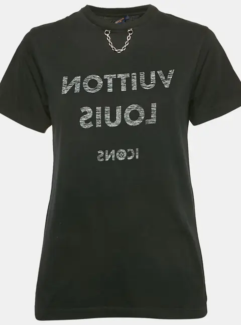 Louis Vuitton Black Logo Print Cotton T-Shirt S