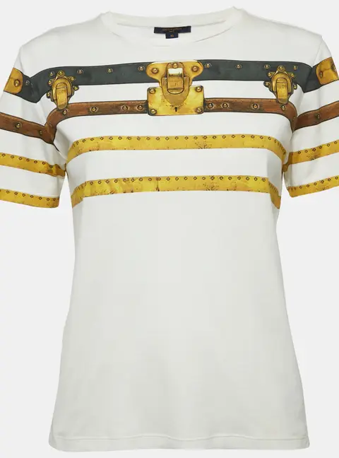 Louis Vuitton Cream Printed Cotton Crew Neck T-Shirt XS