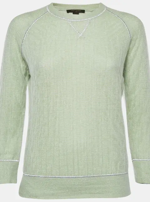 Louis Vuitton Green Lurex Knit Long Sleeve Pullover XS