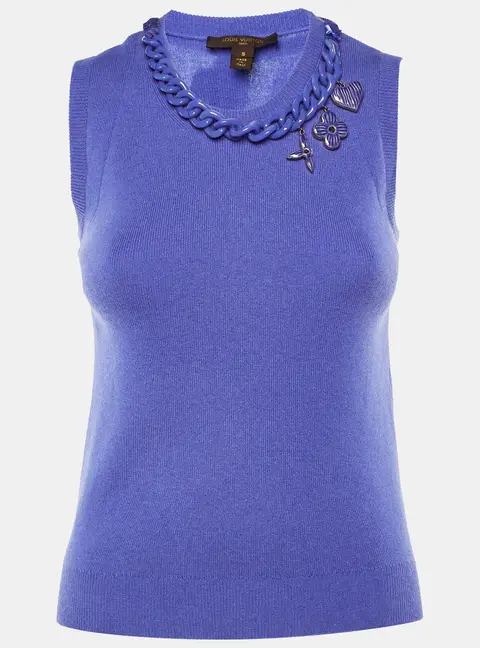 Louis Vuitton Lavender Cashmere Neck Chain Detail Sleeveless Top S