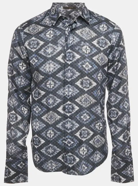 Louis Vuitton Blue/Grey Logo Print Cotton Long Sleeve Shirt M