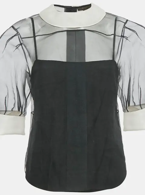 Louis Vuitton Black Sheer Crepe Puff Sleeve Blouse M