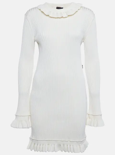 Louis Vuitton Ivory Rib Knit Ruffled Mini Dress XL