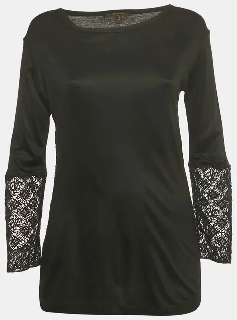 Louis Vuitton Black Lace Detail Jersey Top XS