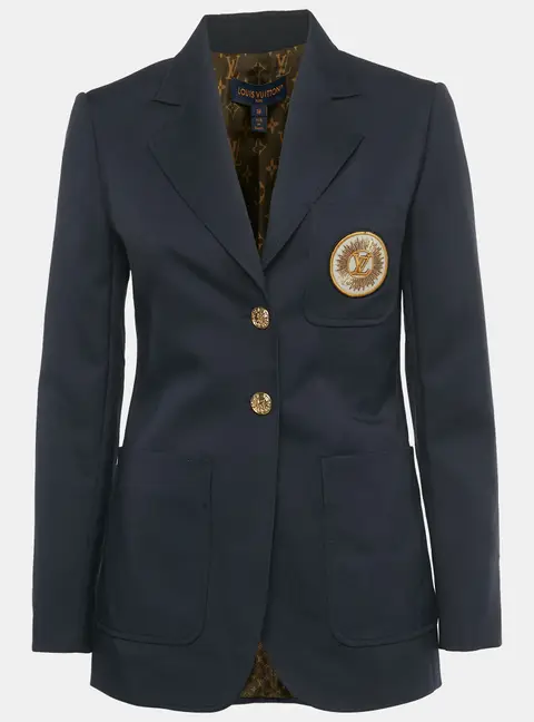 Louis Vuitton Navy Blue Crepe LV Patch Preppy Blazer M