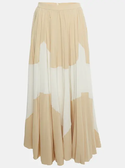 Louis Vuitton Beige /White Abstract Print Silk Pleated Maxi Skirt S
