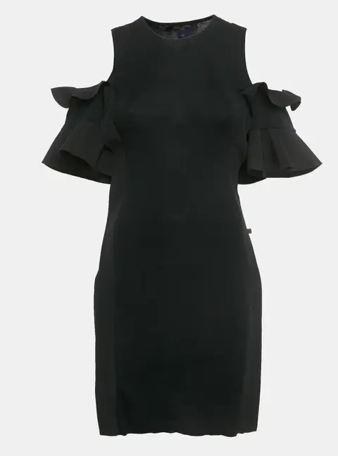 Louis Vuitton Black Rib Knit Cold-Shoulder Mini Dress XS
