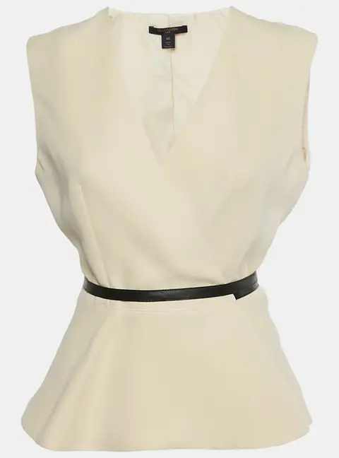 Louis Vuitton Cream Crepe Belted Sleeveless Top M