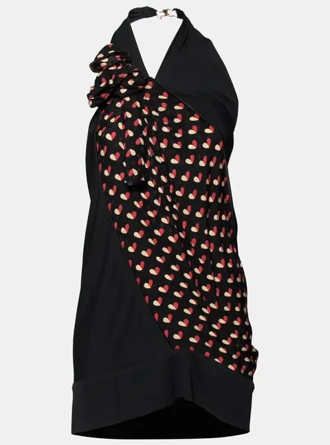 Louis Vuitton Black Heart Printed Crepe Halter Neck Top M