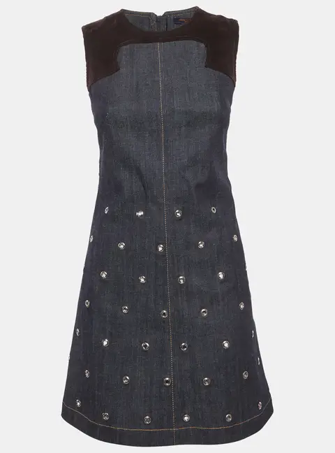 Louis Vuitton Blue Corduroy Trim and Denim Mini Dress S