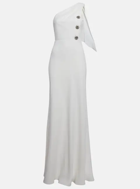 Louis Vuitton Off-White Crepe One Shoulder Maxi Dress S