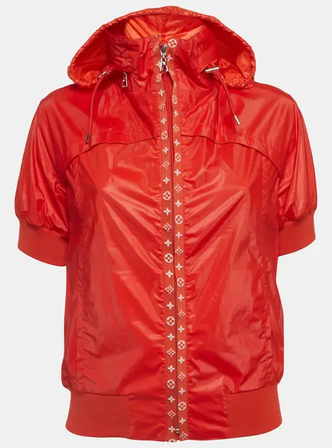 Louis Vuitton Red Synthetic LV Monogram Trim Hooded Jacket S