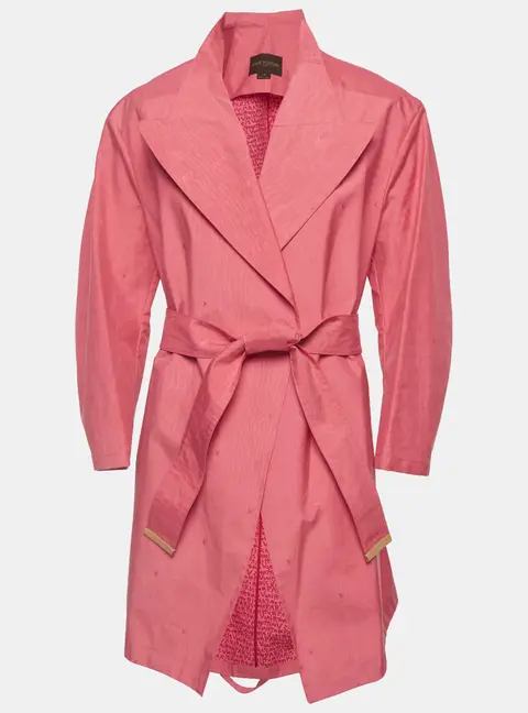 Louis Vuitton Pink Silk Blend Wide Lapel Collar Long Coat L