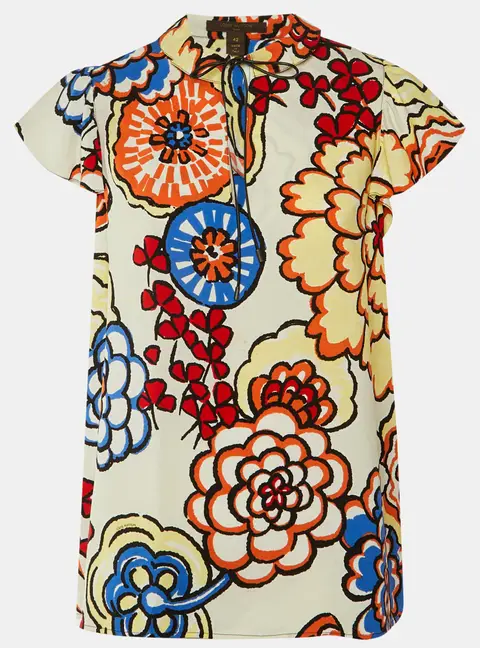 Louis Vuitton Off White Floral Printed Crepe Top L