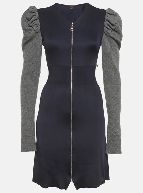 Louis Vuitton Navy Blue/Grey Knit Zip-Up Mini Dress XS