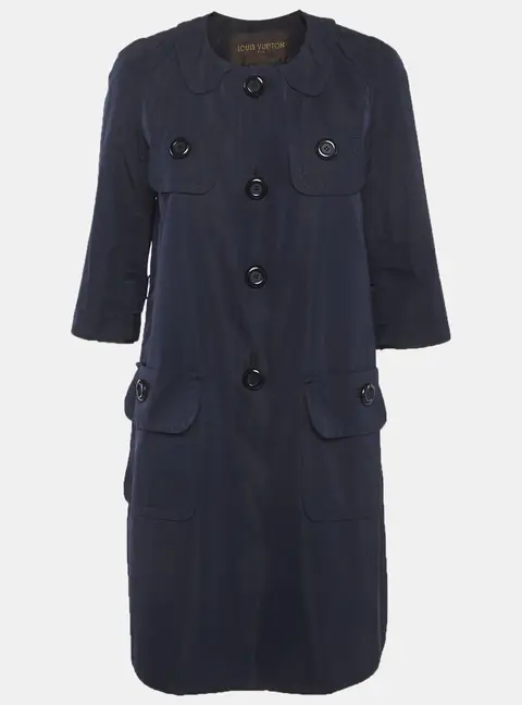 Louis Vuitton Blue Synthetic Double Breasted Coat M