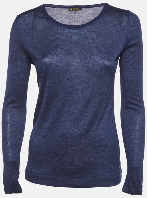 Louis Vuitton Navy Blue Jersey Crew Neck Top M