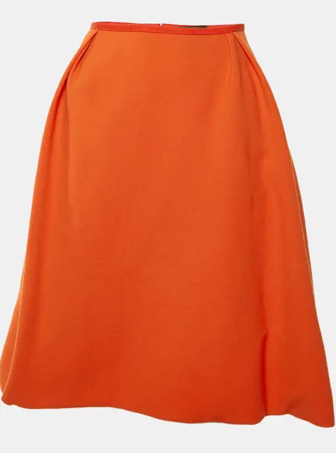 Louis Vuitton Orange Wool Pleated Knee Length Skirt M