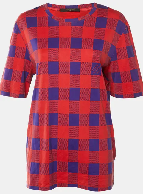 Louis Vuitton Red/Purple Masai Damier Print Cotton Knit T-Shirt XXL