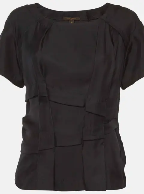 Louis Vuitton Black Silk Pleated Top M
