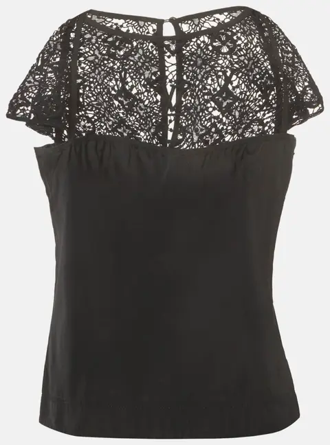 Louis Vuitton Black Lace and Cotton Cap Sleeve Top M