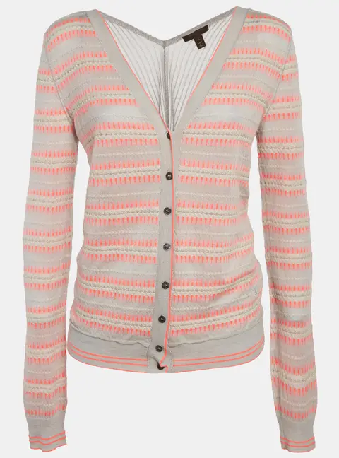 Louis Vuitton Grey/Pink Lurex Knit Cardigan L