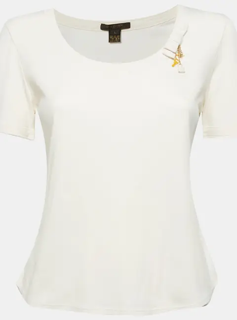 Louis Vuitton Cream Jersey Padlock & Key Detail T-Shirt L