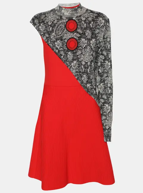 Louis Vuitton Red/Metallic Jersey and Rib Knit Midi Dress M