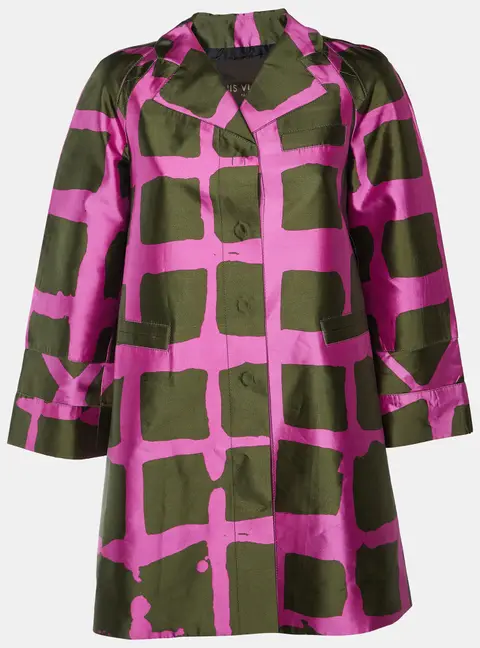 Louis Vuitton Pink/Olive Green Printed Silk Button Front Coat S