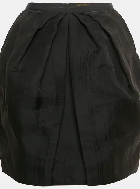 Louis Vuitton Black Wool Blend Pleated Zip Up Mini Skirt S
