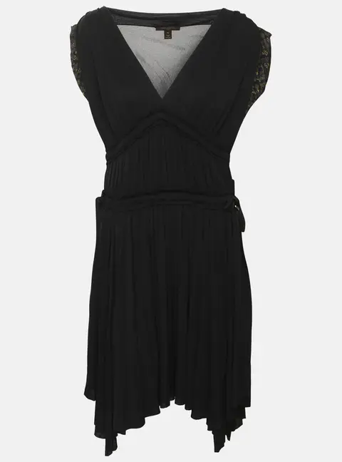 Louis Vuitton Black Pleated Jersey Belted Mini Dress L