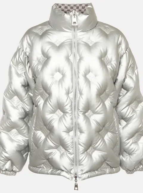 Louis Vuitton Metallic Grey Logo Embossed Cotton Reversible Down Jacket S