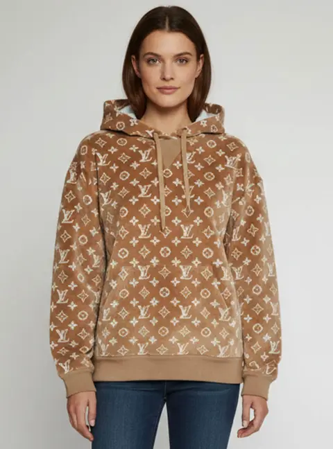 Louis Vuitton Beige/White Monogram Velour Pullover Hoodie S