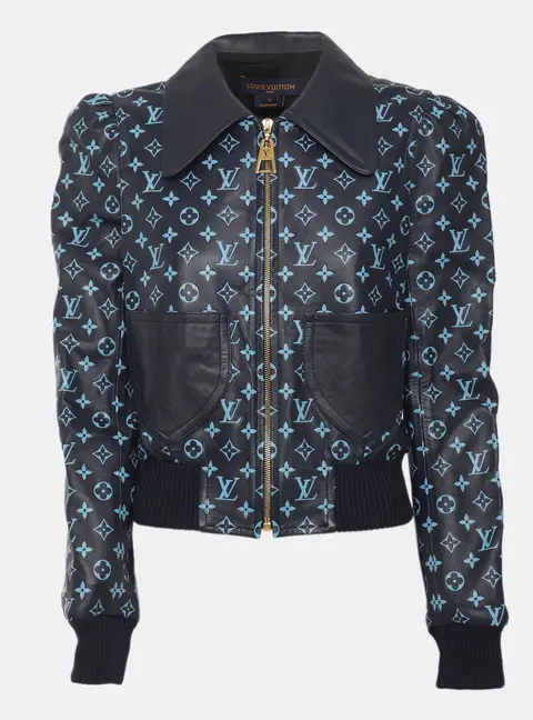 Louis Vuitton Navy Blue Monogram Leather Zip-Up Jacket S