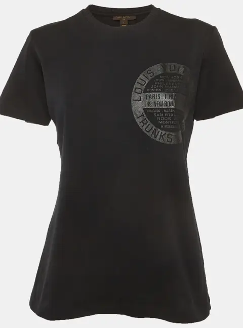 Louis Vuitton Black Logo Stamp Print Jersey T-Shirt L