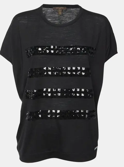Louis Vuitton Black Sequence Detail Jersey Sleeveless Top M