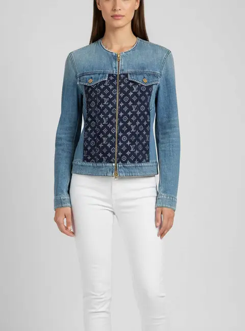 Louis Vuitton Blue Monogram Denim Zip Up Jacket M