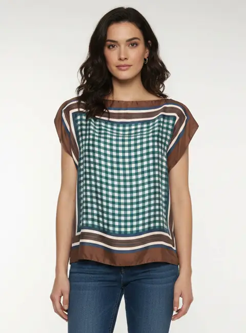 Louis Vuitton Multicolor Plaid Logo Detail Silk Top One Size