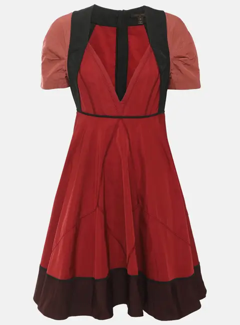 Louis Vuitton Red/Black Satin Flare Midi Dress M