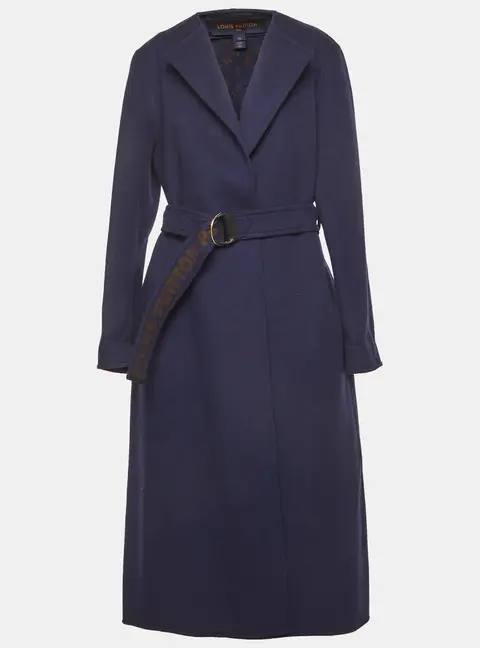 Louis Vuitton Navy Blue Monogram Belted Felt Wrap Coat M