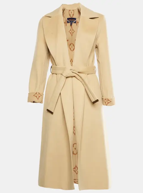 Louis Vuitton Beige Felt Wool Belted Wrap Long Coat M