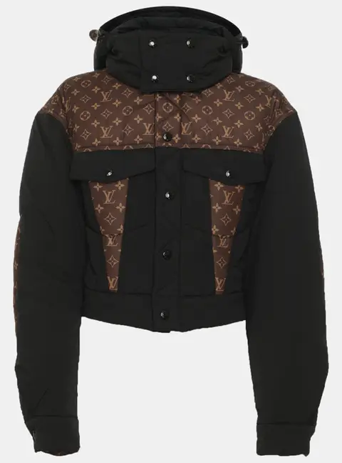 Louis Vuitton Black/Brown Monogram Print Nylon Removable Hoodie Puffer Jacket S