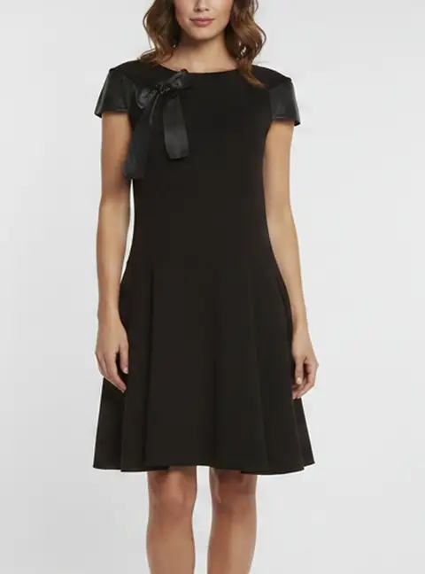 Louis Vuitton Black Wool Knit and Leather Trim Mini Dress M