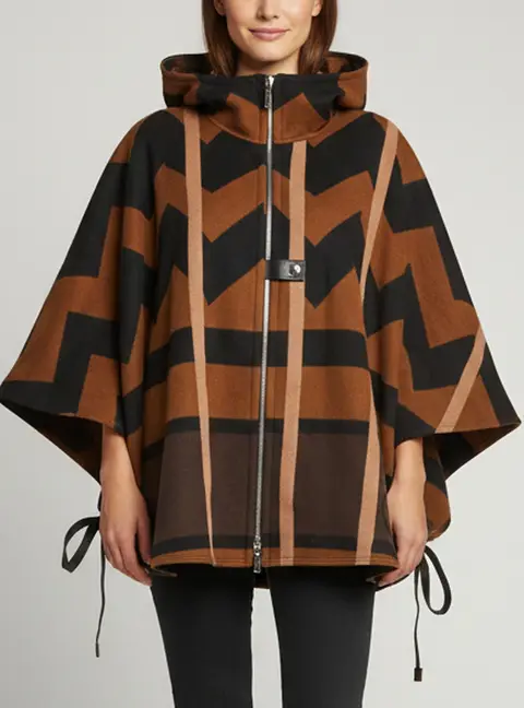 Louis Vuitton Brown Geometric Graffiti Print Wool Hooded Cape S