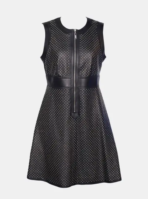 Louis Vuitton Black Studded Leather Dress Size XS